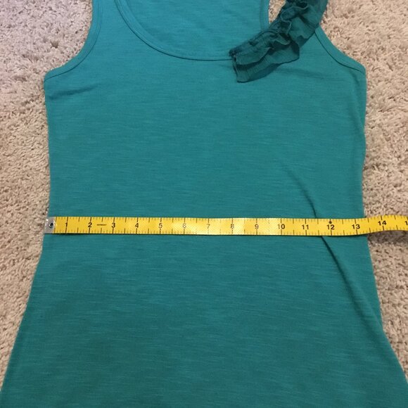 Y2K Dynamite Aquamarine Ruffle Shoulder Tank Top - Picture 13 of 15